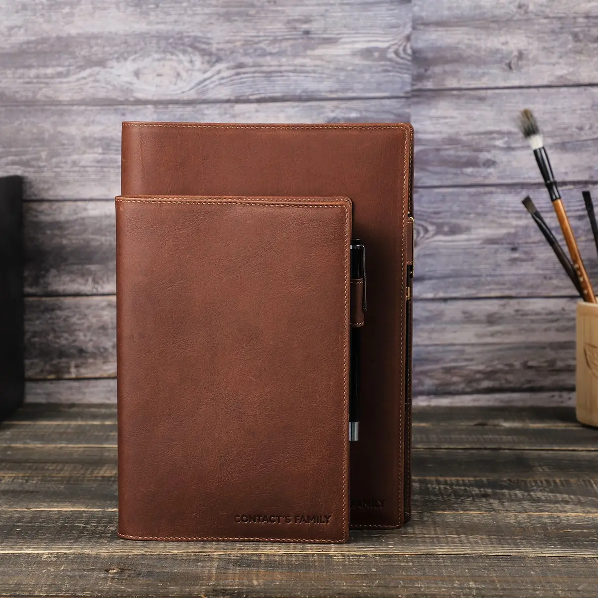 custom logo debossed genuine bible book protect sleeves notebook leather cover