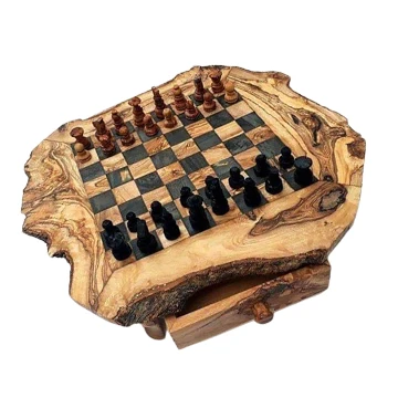 Olive Wood Chess Board with Legs and a Drawer. Handmade Chess Board. 100 % Olive Wood Board