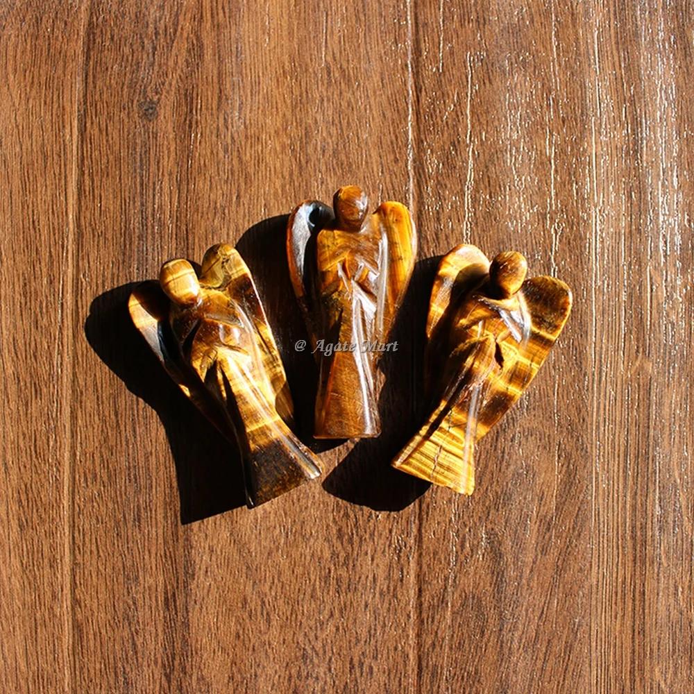 Handmade 2 Inch Indian Tiger Eye Mini Healing Angel Religious Crystal Craft Healing Angel for Sale Created by Skilled Artists