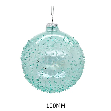 Christmas New Year Decoration Transparent Blue Glass Ball with Beads Surface Ornament