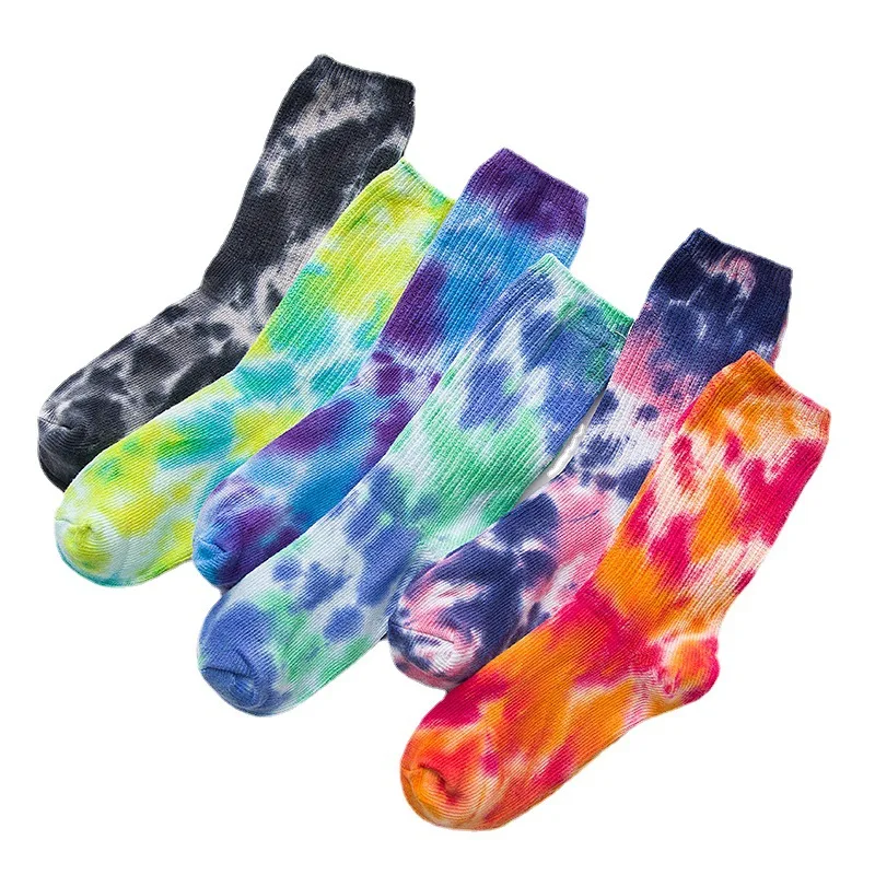 Tie dye mid tube socks ins European and American socks tie dye mid tube cotton socks Unisex