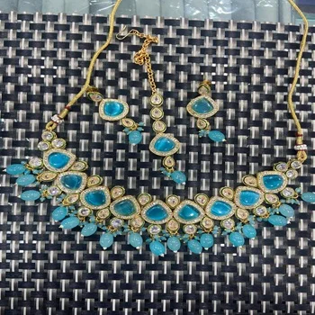 Wholesale kundan polki antique indian bridal jewellery heavy Gold plated jewelry sets Dubai Fashion AD Sets Wedding Party Wear