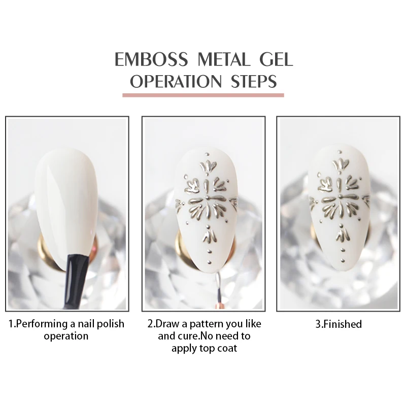 HS Private Label Emboss Sculpture Carving Gel Nail art nail paint paint gel 5g Metal Paint Nail Gel Polish Art Design 3 Colors