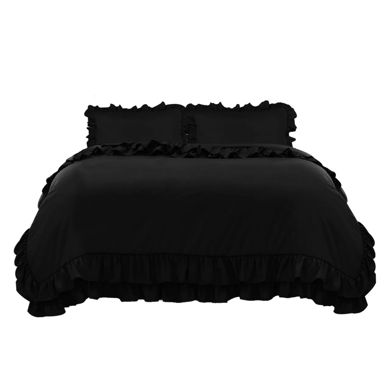 New Design Affordable wholesale Ruffled style Black Duvet set Microfiber duvet cover custom OEM ODM solid color