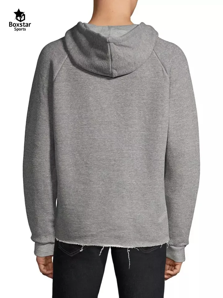 High Quality Grey Men Blank Raw Hem Hoodies 100% Cotton French Terry No Pocket Oversized Hoodie