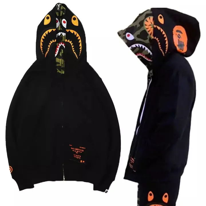 New arrival Casual Bape Hoodie Printed Yellow Camouflage Ape Bape Shark Full Zipper unisex Hoodie Jacket(PayPal available)