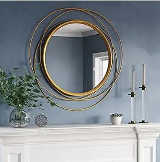 Latest Design Rounded Golden Plated Metal Wall Mirror Unique Style Wall Art Iron Hanging Frame for Living Room Christmas