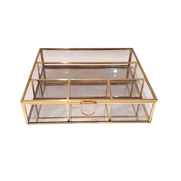 Vintage Design 3 section Glass Lipsticks Box Top Quality Metal Customized Size Jewelry Box At Wholesaler Price