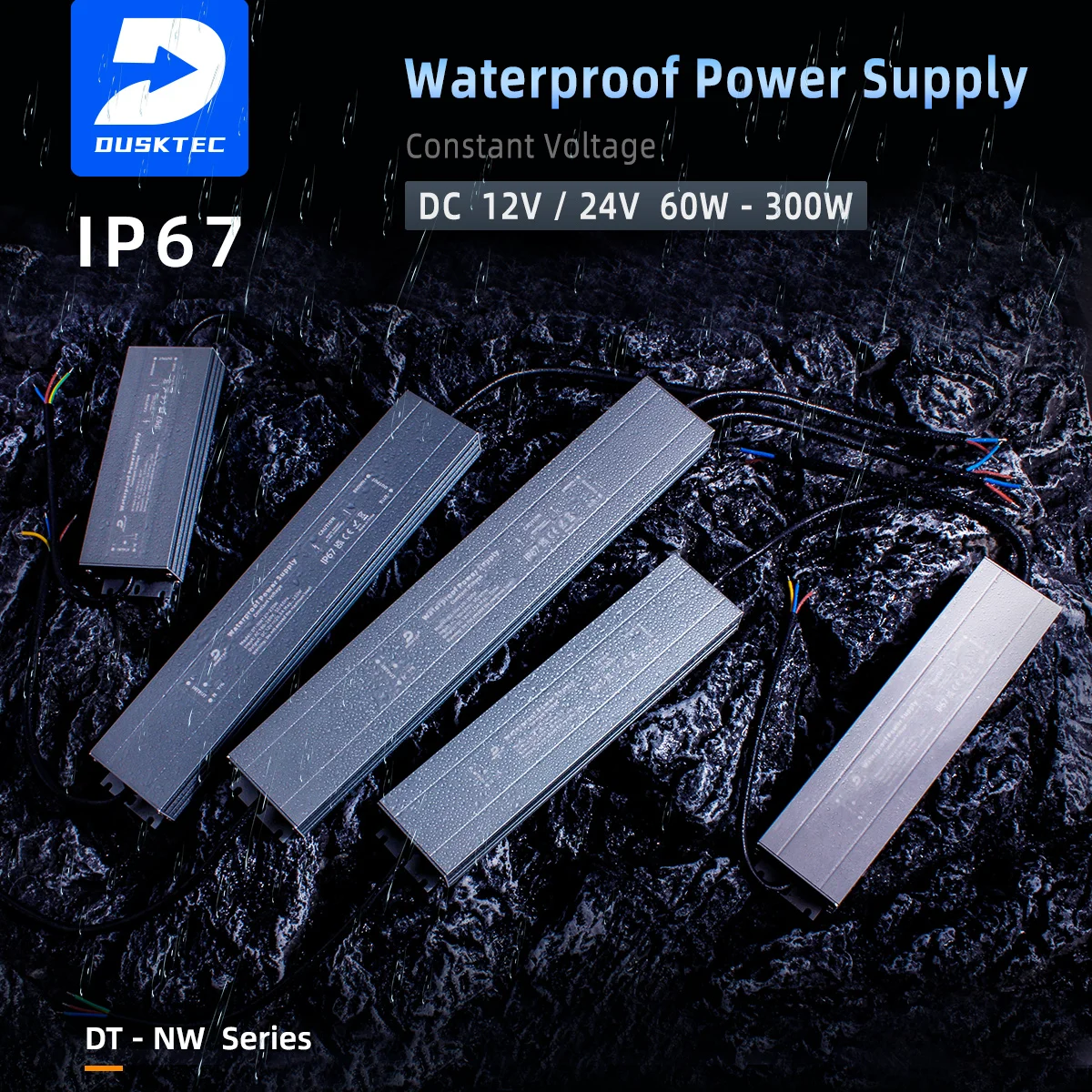 DUSKTEC IP67 Waterproof Class 2 Constant Voltage DC 12-24V Volt Regulated Transformer Switching Power Supply for CCTV Camera Set