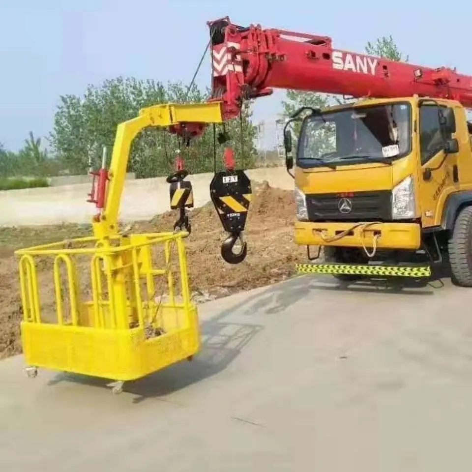 Hot Selling Forklift Folding Long Arm Boom Crane Mounted Steel Basket  Truck Basket Lifting hang Crane Cradle