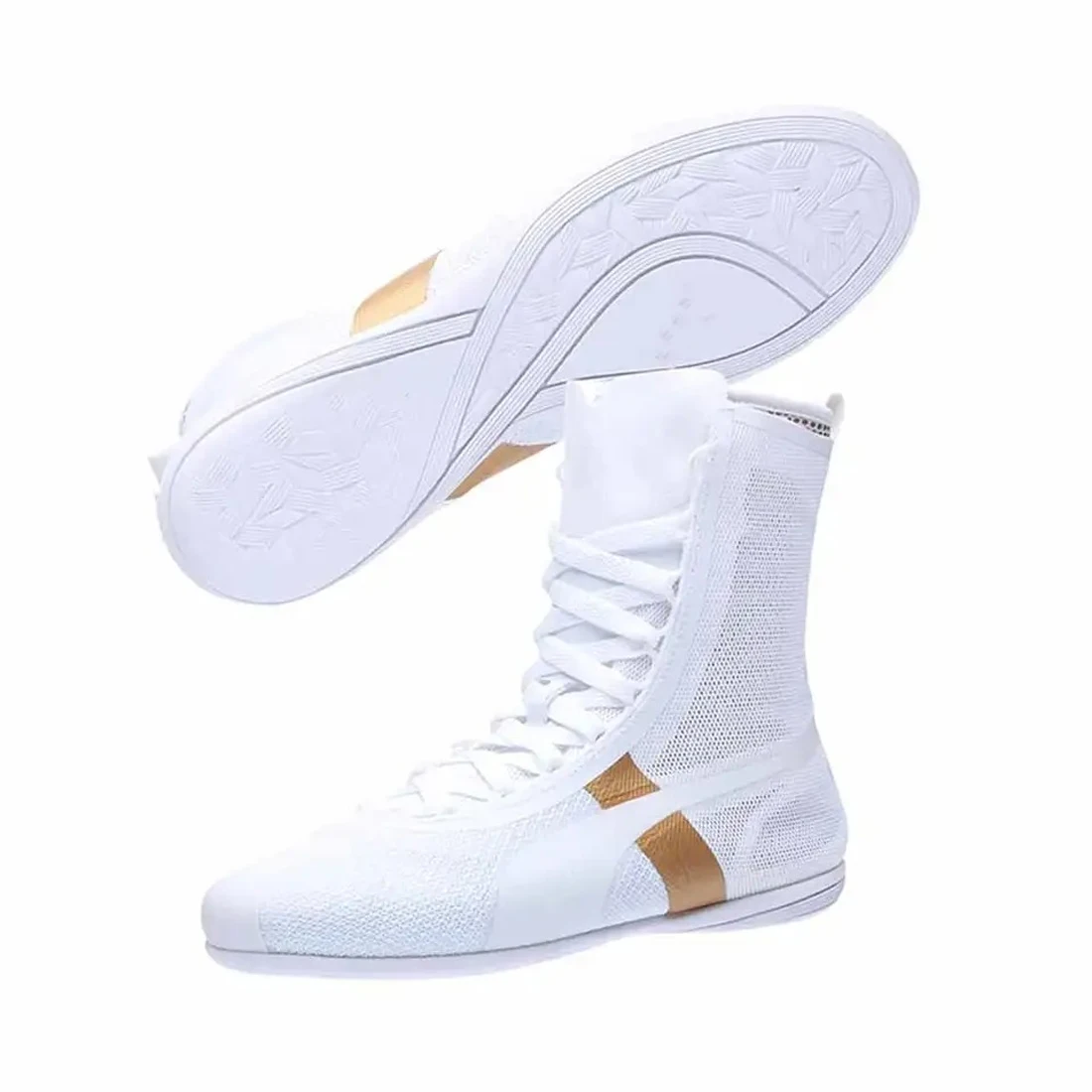 Best Quality Boxing Wear Shoes Custom Made White Color Wrestling Boots For Adults and Kids PU Leather Kickboxing Shoes