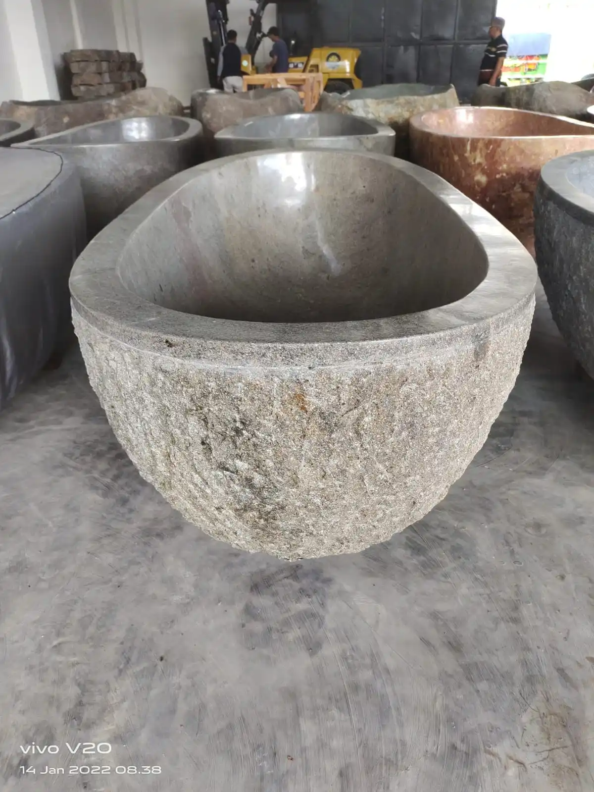 Indonesia Hand Carved Limestone Bath Tubs Grey Natural Stone Bathtub 200x100 for Bathroom Furniture Large River Stone Bathtub