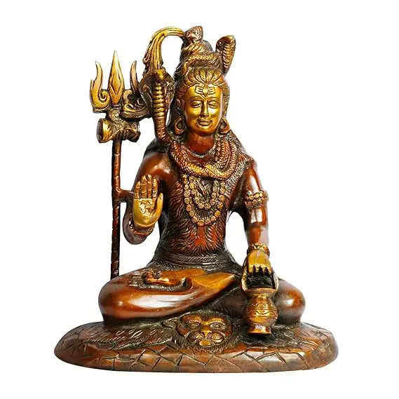 Современная 10-дюймовая статуя Lord Shiv Shankar латунная металлическая Murti Bhagwan Bholeynath для домашнего декора пуджи с медной золотой отделкой