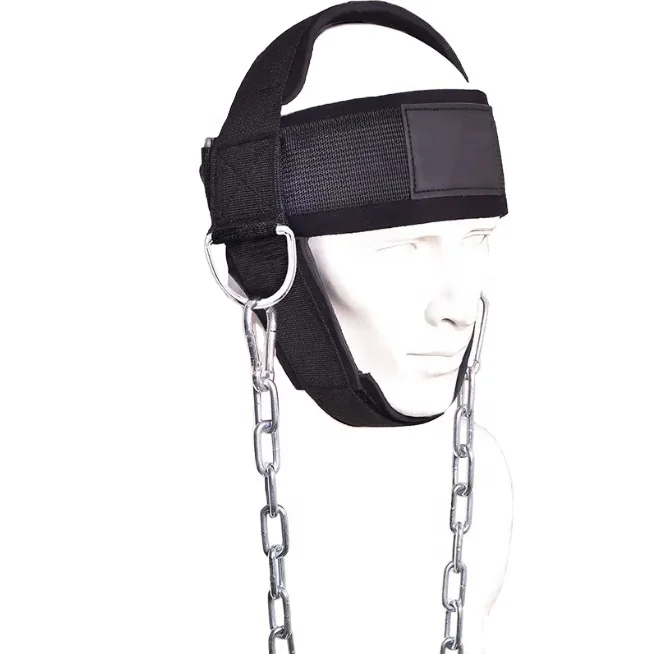 New Whole sale High Quality Weight Lifting Neck Training Head Harness Exercise With Chain Belt Fitness Equipment Head Strap
