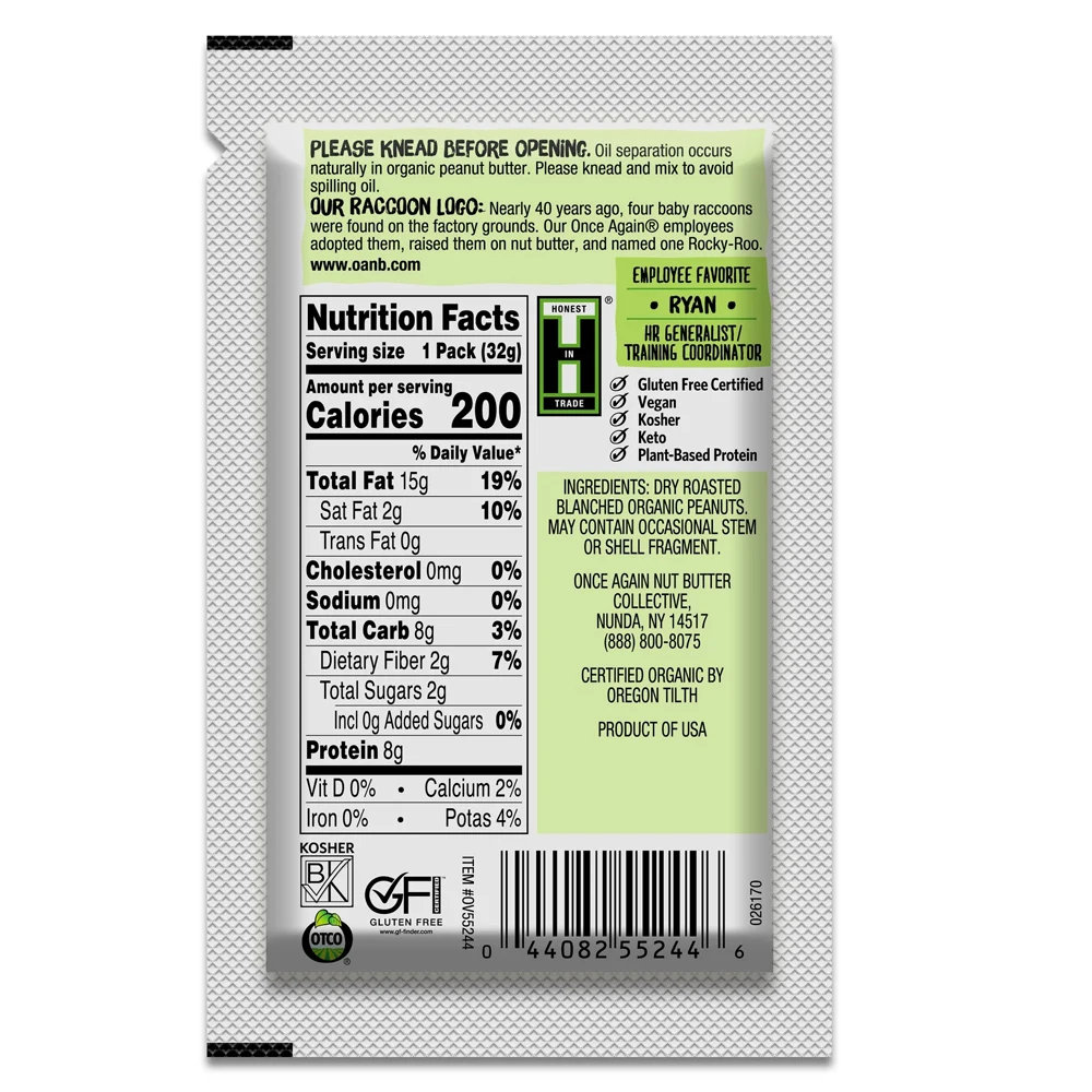 Premium Quality Organic Peanut Butter Salt Free Unsweetened Non GMO Gluten free Vegan and Kosher Certified Pack of 10