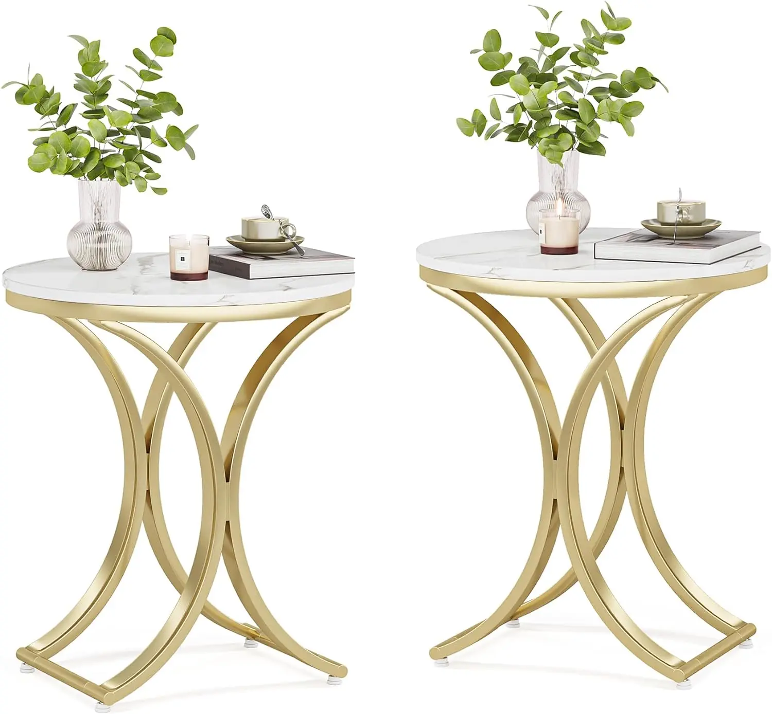 Half moon shape curved marble top coffee table gold Finish Round Stackable End Tables for Living Room or Office Decor