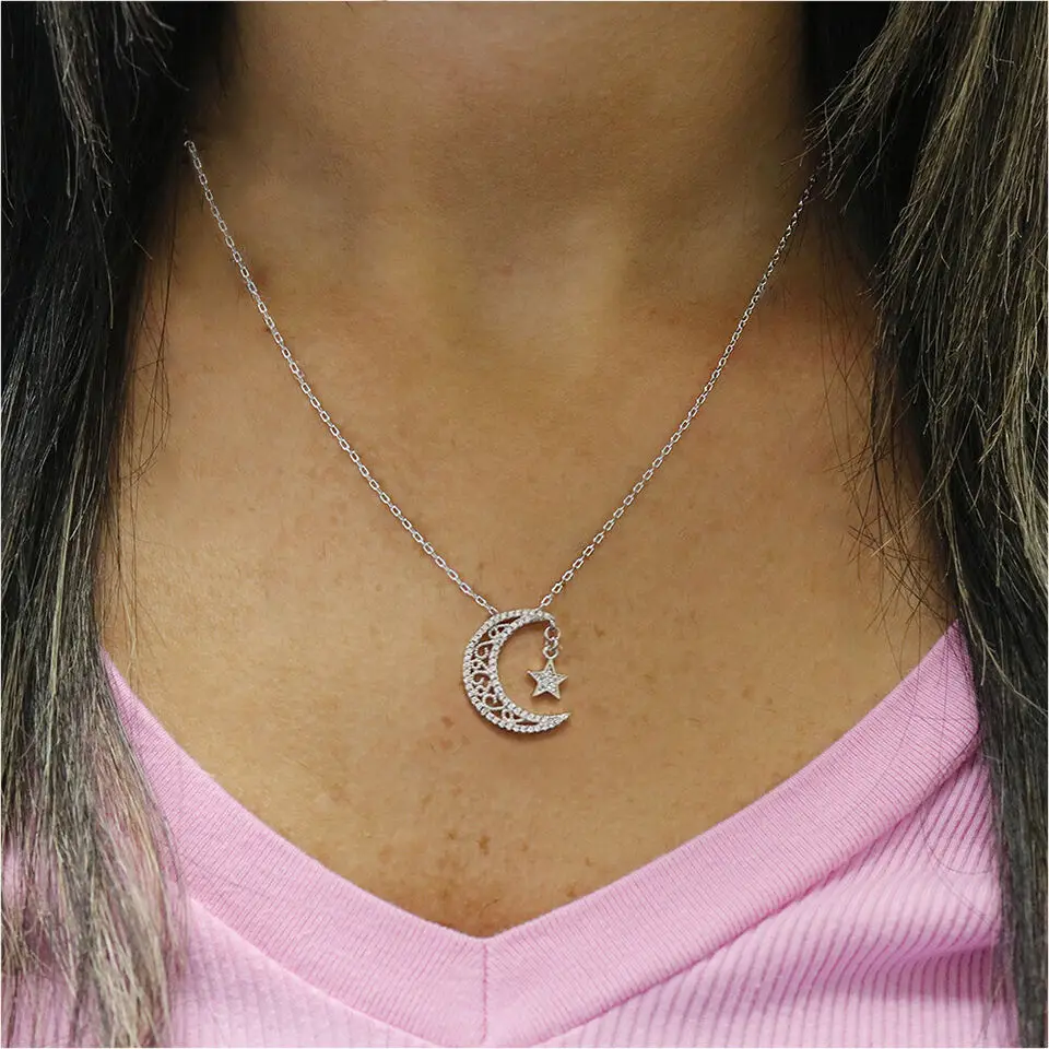 Wholesale Supply 925 Sterling Silver Plated Moon & Star Necklace Pendant for Women Daily Life use for Sale from India