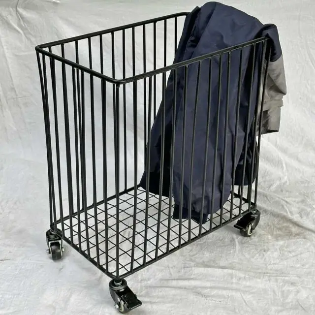 Powder Coated Iron Laundry Basket for Dirty Clothes with Wheels for home and hotel