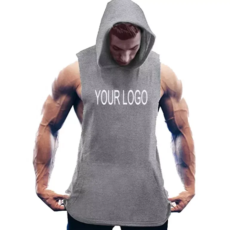 Customization High Quality Fashion Fitness Black Gym Tank Top With Hooded For Men With Custom Logo and Label