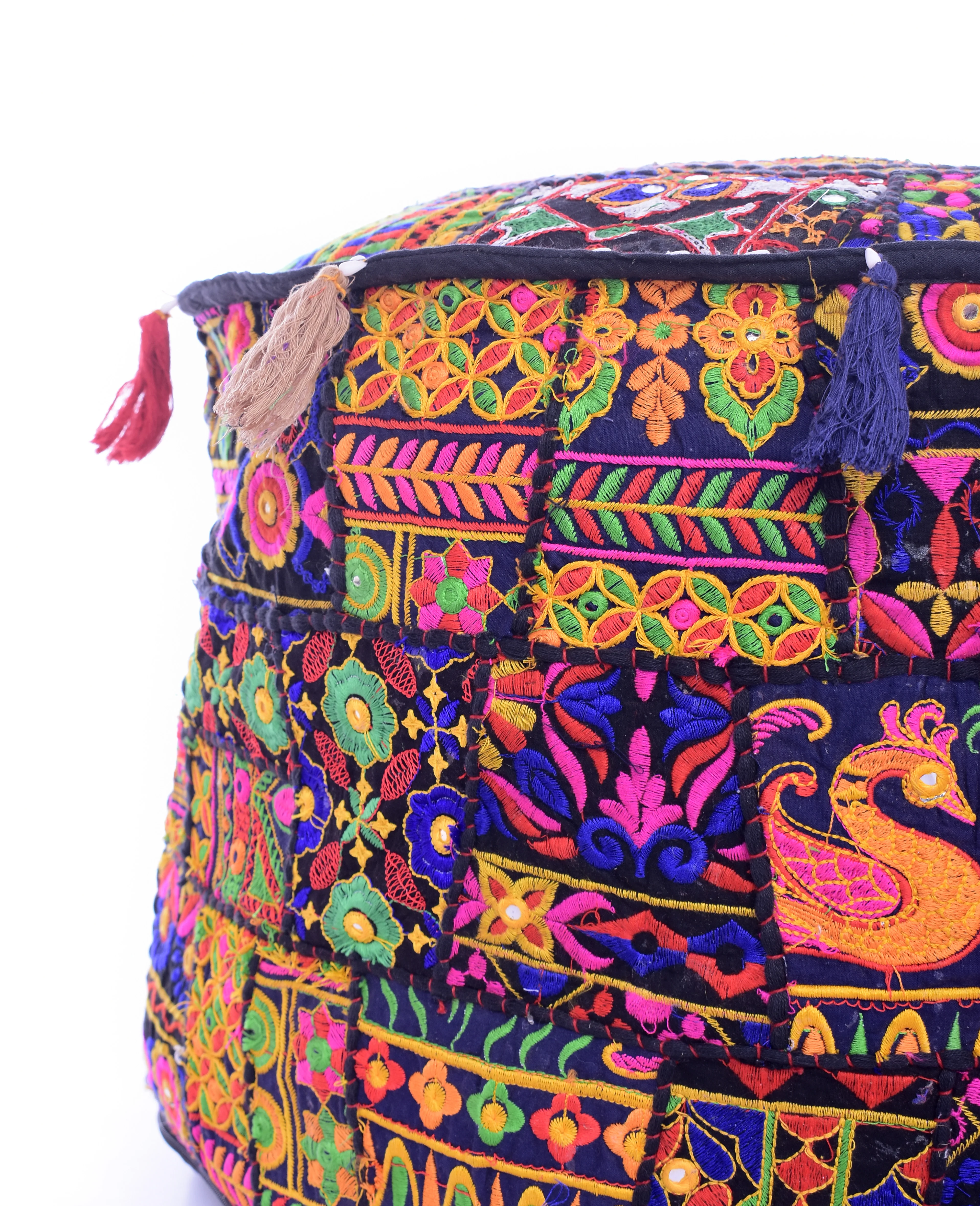 Cotton Bean Bag Cover Round Pouf Cover Home Decor Hand Embroidered Vintage Ottoman Pouf Cover handmade