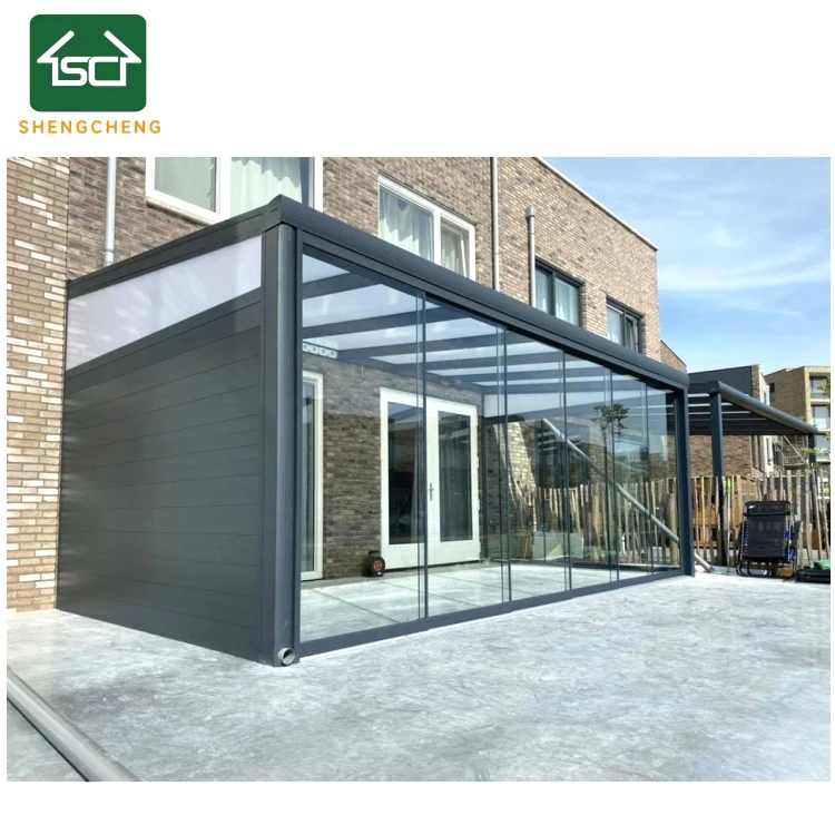 Four Season Wintergarten Sunrooms Veranda Glass Rooms with Aluminium Frames and  Glass Sliding Wall