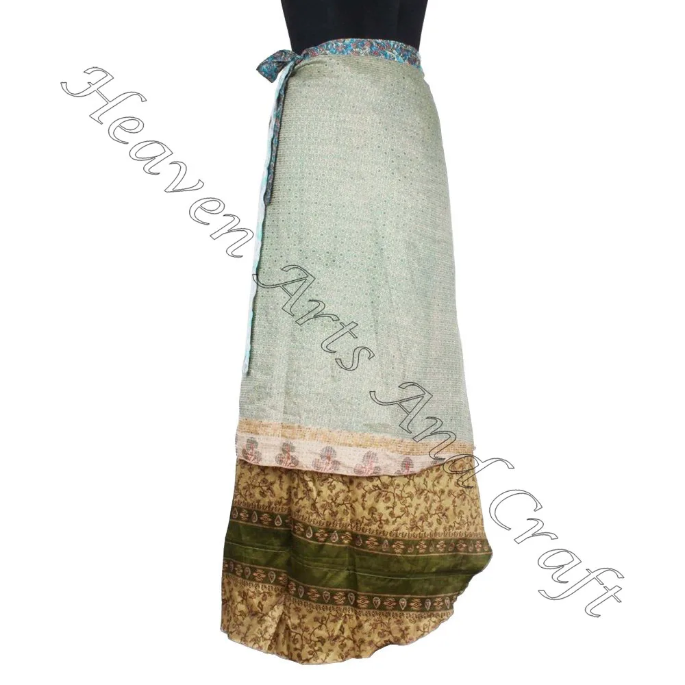 Silk Multi Wear Double Layered Indian Wrap Around Skirts boho stylish multi color summer wear comfortable fashion hippie style