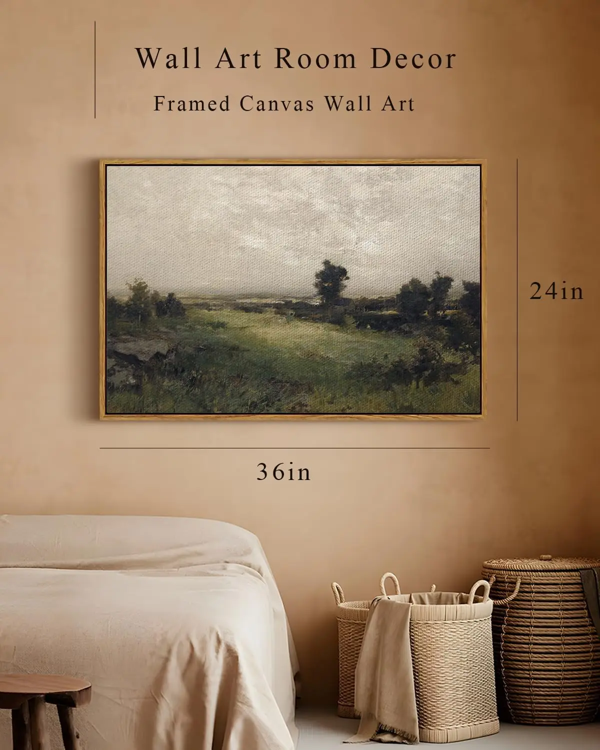 Framed Vintage Landscape Canvas Wall Art Wild Field Oil Painting Prints  Decor 24x36inch frames for paintings wall art