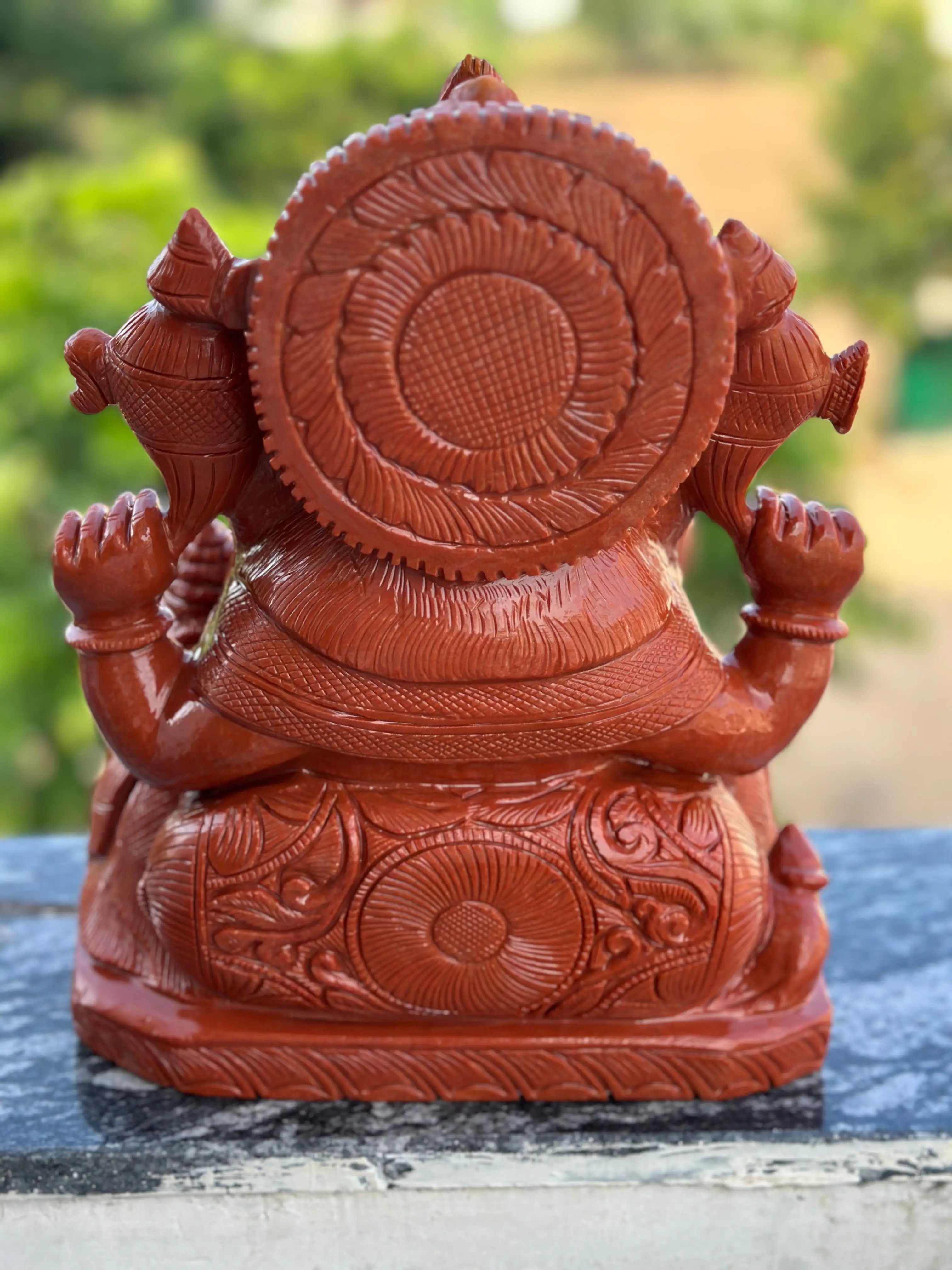 Handcrafted Red Aventurine Ganesha Carving Artistic Hindu Spiritual Healing Sculpture Natural Crystal Semi-Precious Jasper Stone