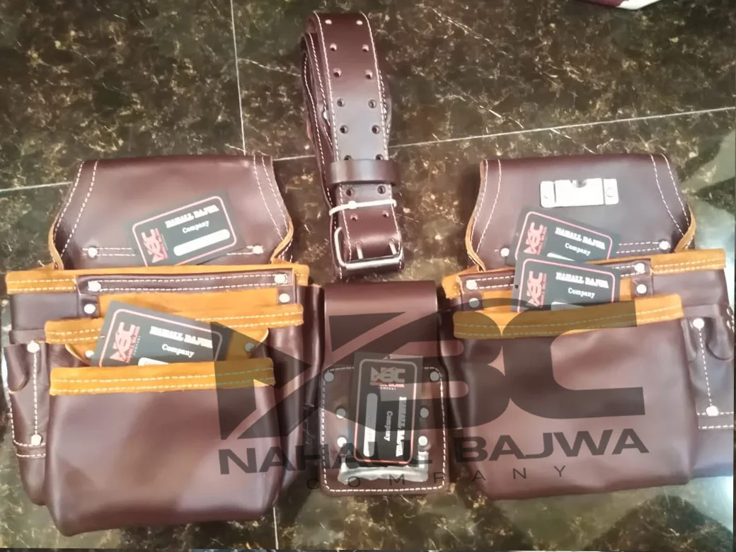 HEAVY DUTY 10 Pocket Top Grain Leather Tool Pouch - Carpenter Nail Tool Pouch.