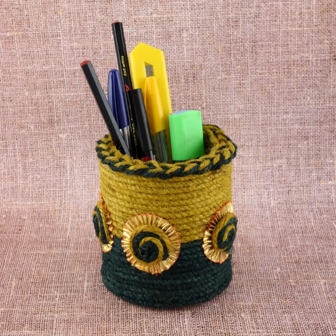 wholesale supplier Jute Pen stand desk Organizer pen holder Pencil Holder Set of 1 Handmade By Adiba Home Decor