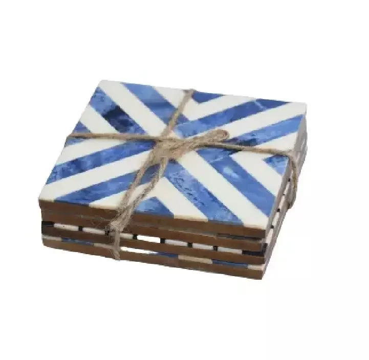 wooden tea coaster Square Round Epoxy Wood Resin Coaster With Holder Set custom size logo good price