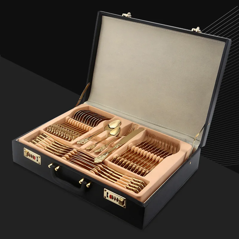 2024 Selling 72 Piece Dinnerware Set Crown Stainless Steel Tableware Gold Plated Steak Knife Fork Spoon Cutlery Flatware Sets