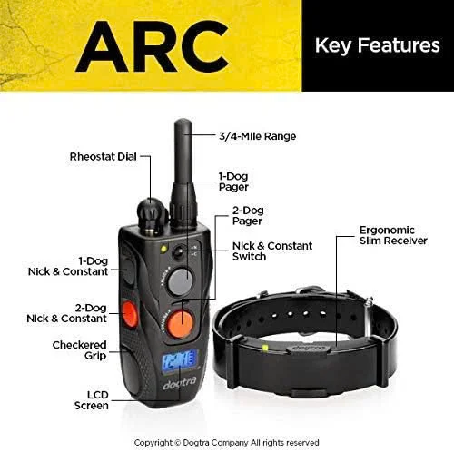 Dogtra ARC Slim Ergonomic 3/4-Mile Remote Dog Training E-Collar with 127-Level Precise Control via LCD Screen
