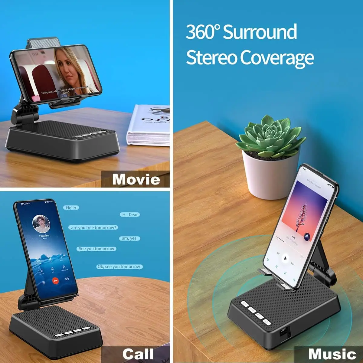 2023 HOT Foldable Mini Phone Stand with Wireless Blue-tooth Speaker Mobile Phone Holder Speaker Multi-angle Adjustment Stand