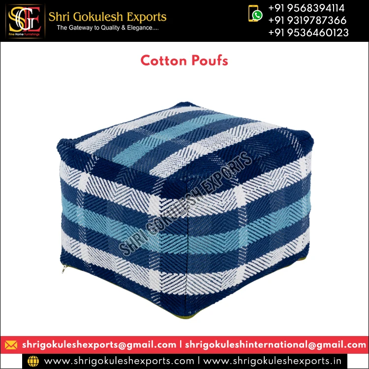Top Listed Indian Supplier & Exporter Selling Top Quality Custom Size 100% Handmade Handwoven Cotton Poufs