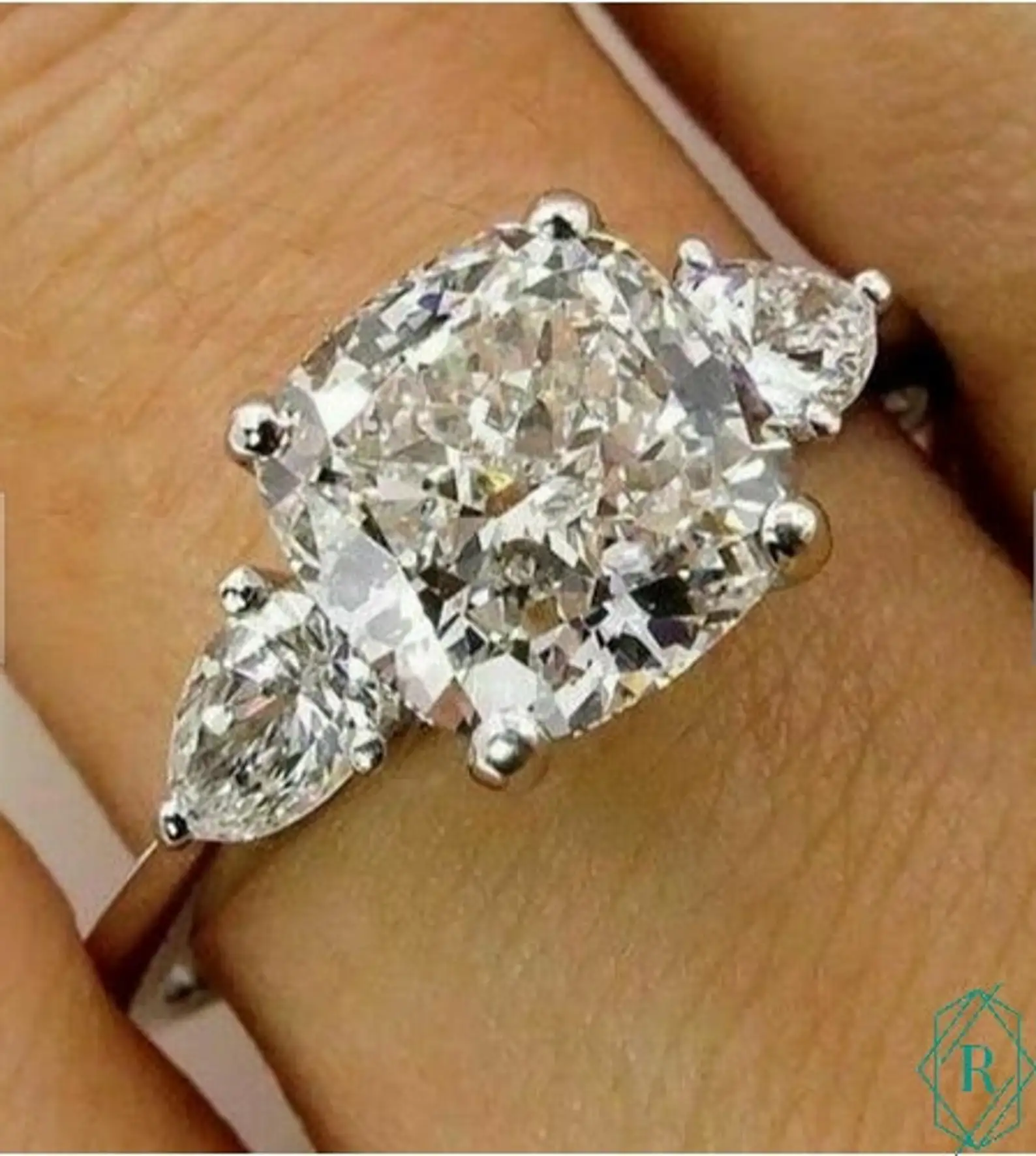 Cushion Cut Moissanite Diamond Three Stone Engagement Ring For Women