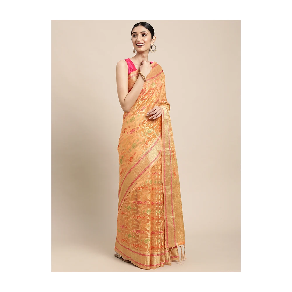 Latest Designer 100% Silk Saree Plain Style Wedding Wear with Printed Pattern Organza Fabric for Girls