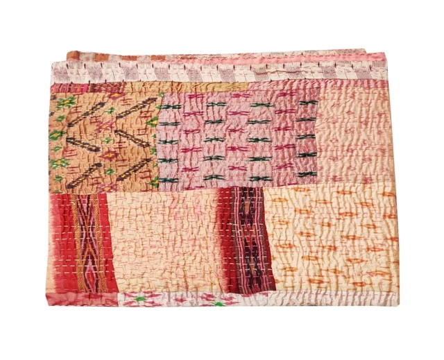 Silk Patola Patchwork Indian Kantha Quilt Bedspread Throw Blanket Handmade bedding throw kantha quilt Silk Patchwork bedspread