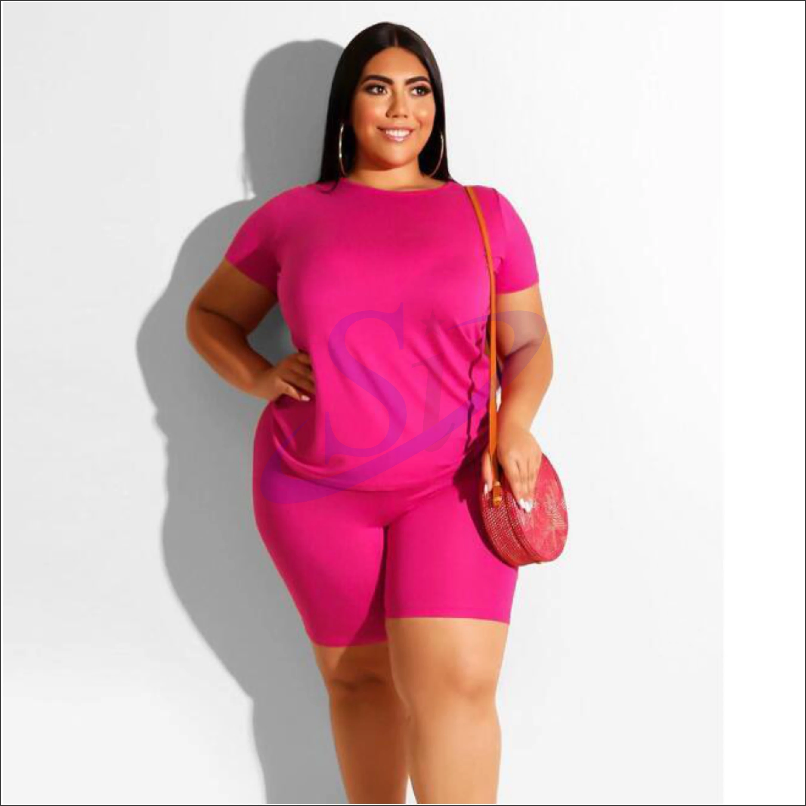 Оптовая продажа, женские спортивные костюмы без рисунка, женская футболка, подходящие костюмы из двух предметов, летние комплекты из футболки и велосипедных шорт