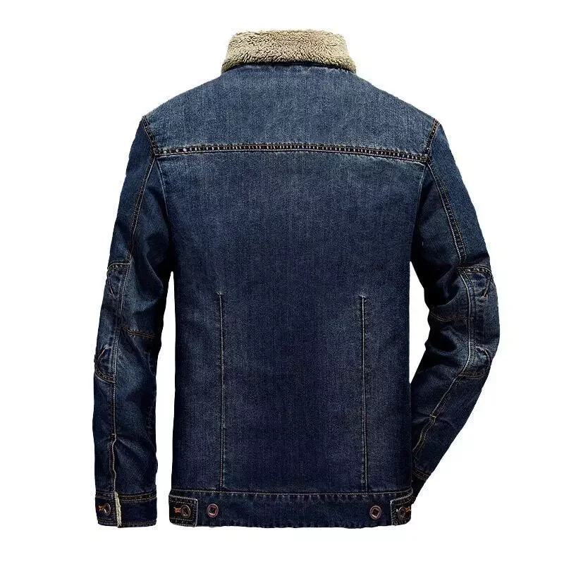 Denim Jacket Mens Warm Thicken Fleece Fur Collar Jeans Coats Men Casual Hip Hop Cowboy Jackets