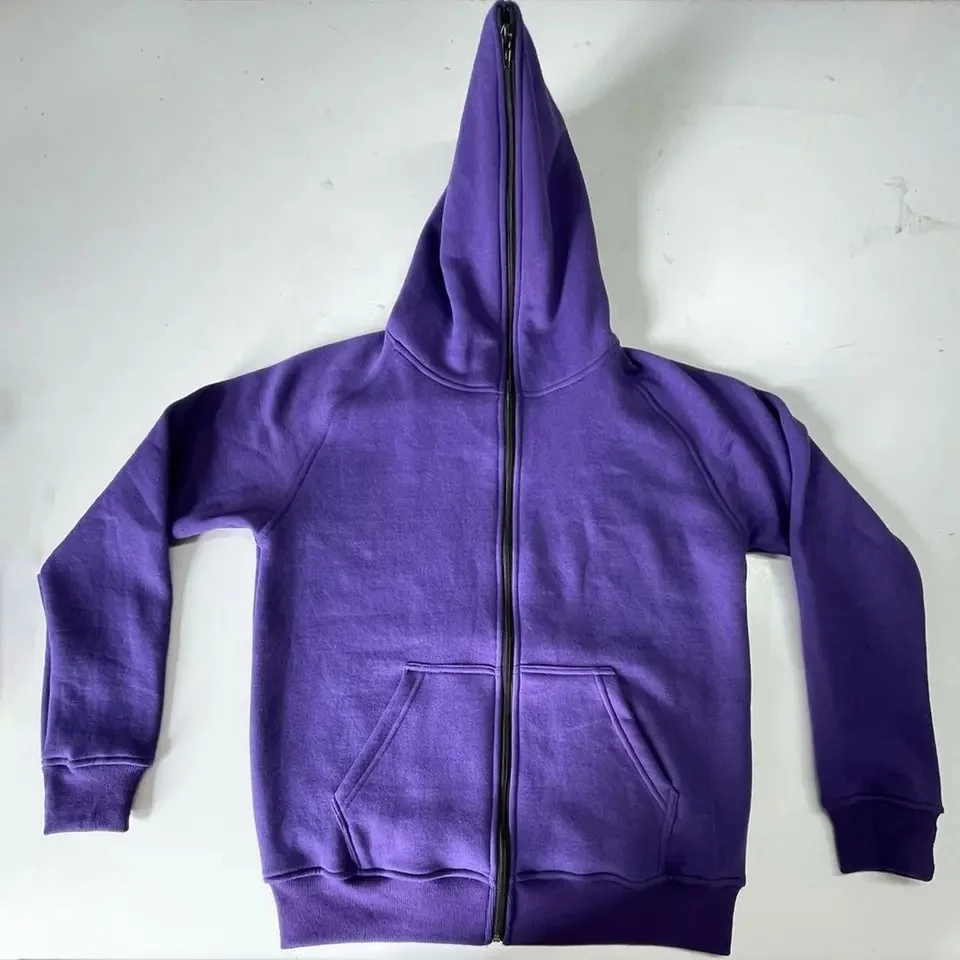 Custom 100% Cotton Heavyweight Full Face Zip Hoodie Jacket Blank Rhinestone Puff Printing Oversized Unisex Full Zip Up Hoodies