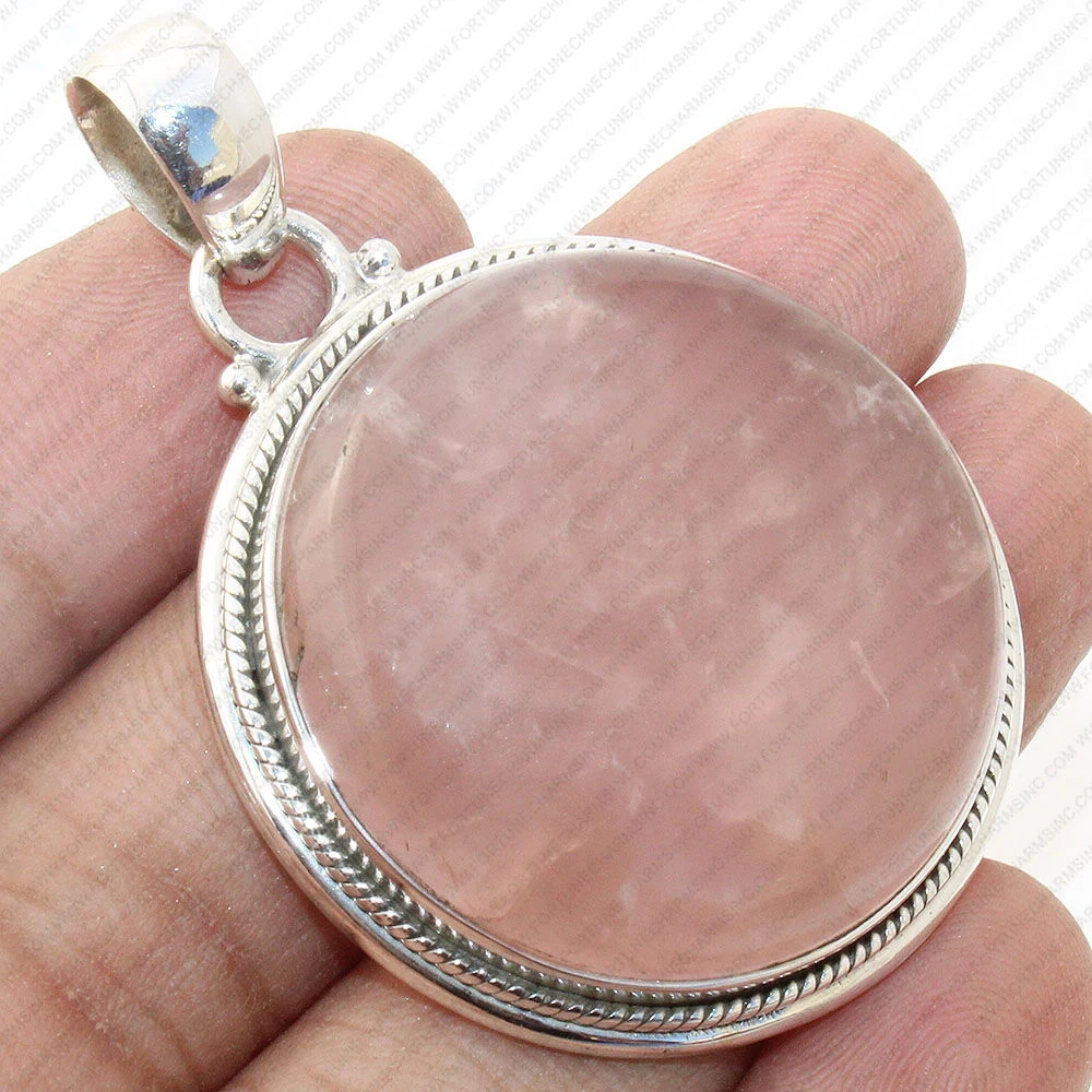 925 Sterling Silver Pendant with Rose Quartz Pink Stone Pendant in Round Cut Fine Pendants & Charms for Her Wedding Gift For Her
