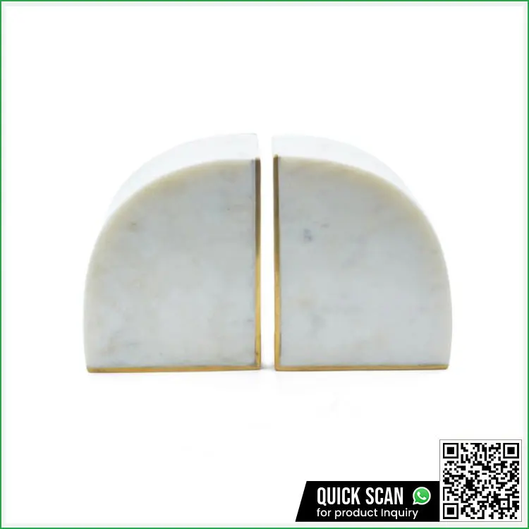 2024 Hot Selling Premium Quality White Marble Book Ends with Unique Brass Inlay Cute Modern Design for Enhanced Book Storage