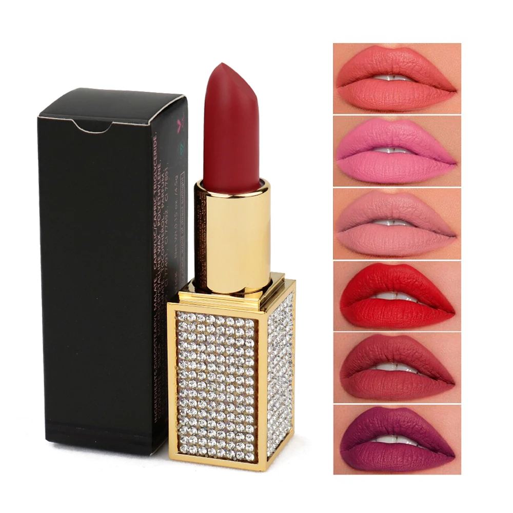 Luxurious Lipstick With Shine Diamond Pack Lipstick For Women Beauty Cosmetics Waterproof Moisturizing Matte Lipstick