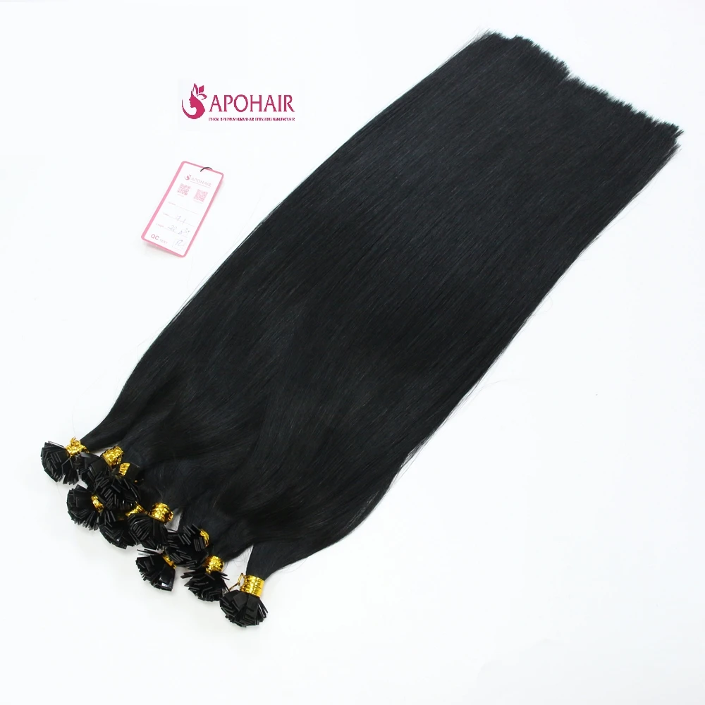 Wholesale Top Quality Natural Black Color Flat Tip Human Hair Extensions Straight Flat Tip Hair Extension Human Hair