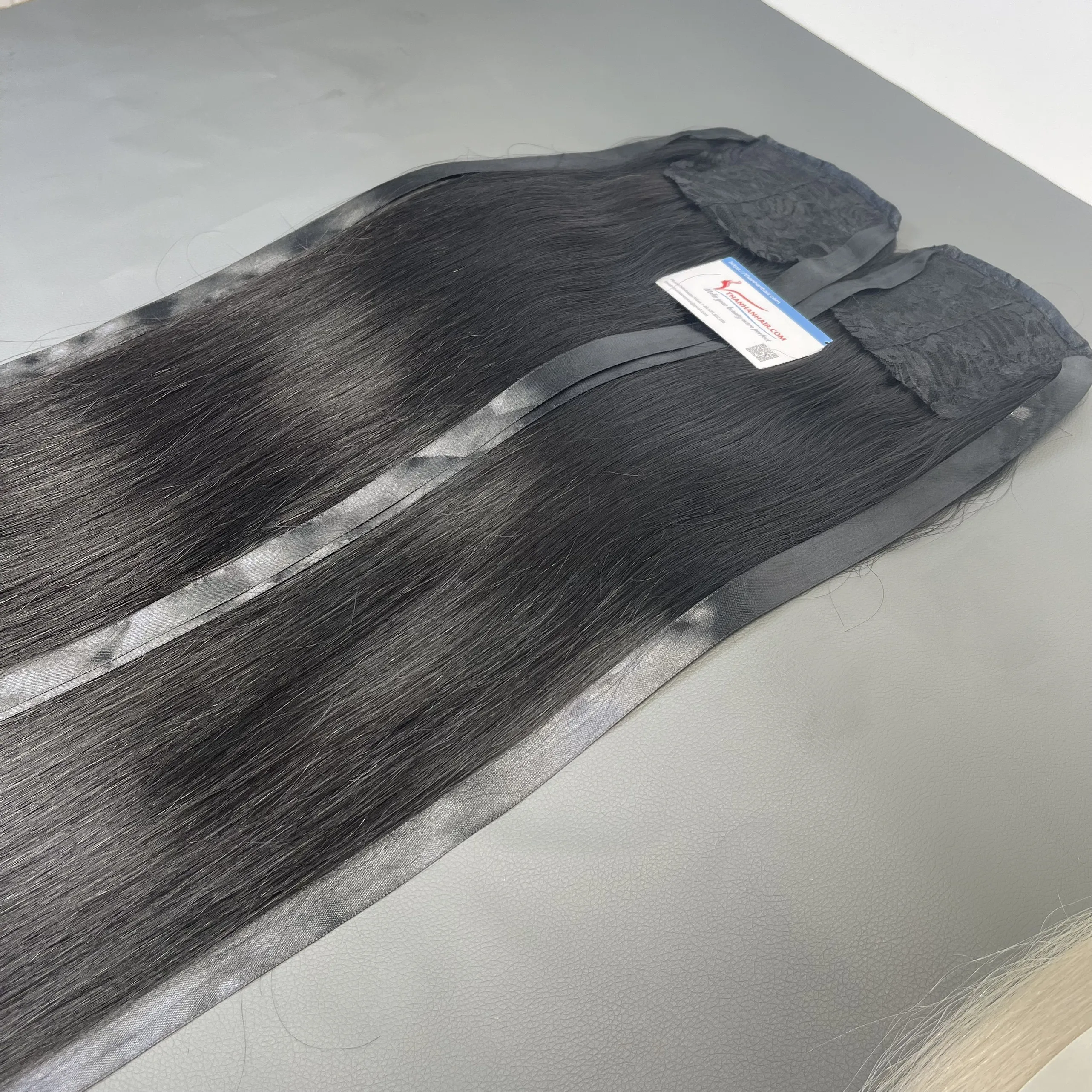 Wholesale price Natural Black Ponytail Hair Extensions 100% human hair best quality very silky no tangle no shedding large stock