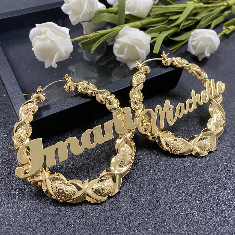 Personalized Words Earrings for Women Hip Hop Big Circle Initial Jewelry Custom Name xoxo circle Hoop Earrings