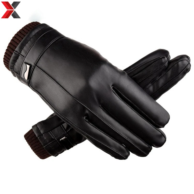 Men Gloves Black Color Winter Warm Touch Screen Windproof PU Leather Fashion leather Gloves