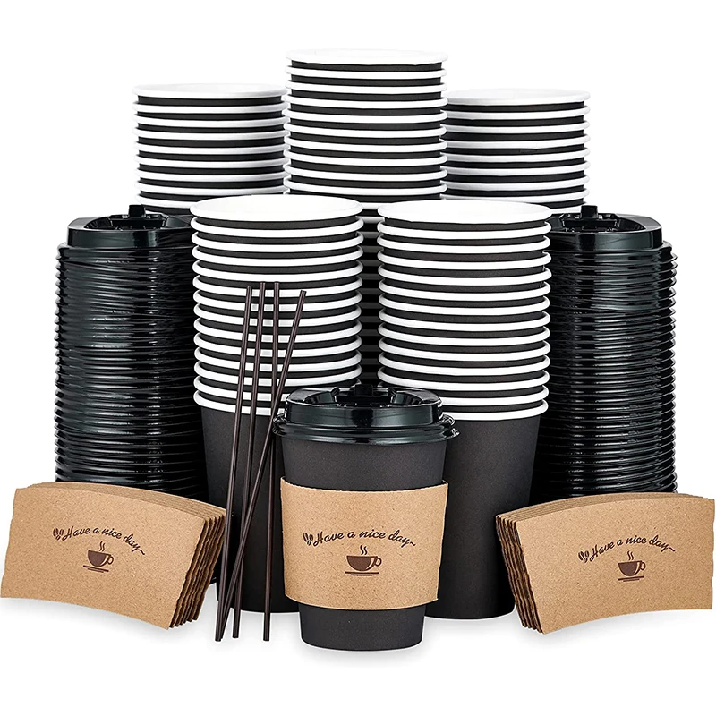 Wholesale Custom Print Logo Disposable Biodegradable 6oz 12oz Single Double Wall Take Away Hot Cold Coffee Paper Cup With Lids