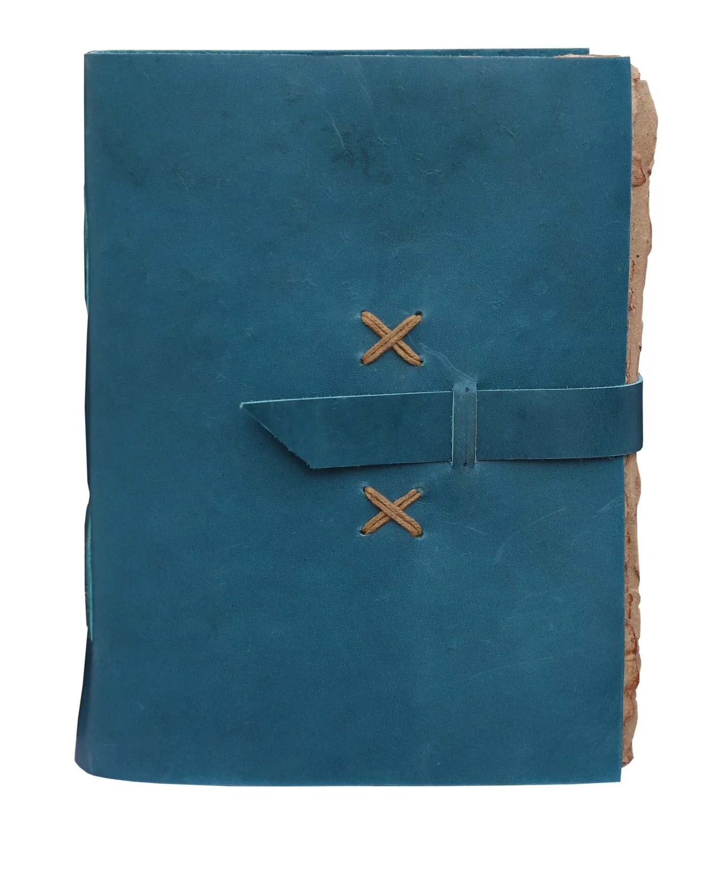 Vintage Handmade Leather Journal Blue Soft Leather Bound Strap Leather Writing Journals Diary Deckle Edge 120 Blank Pages